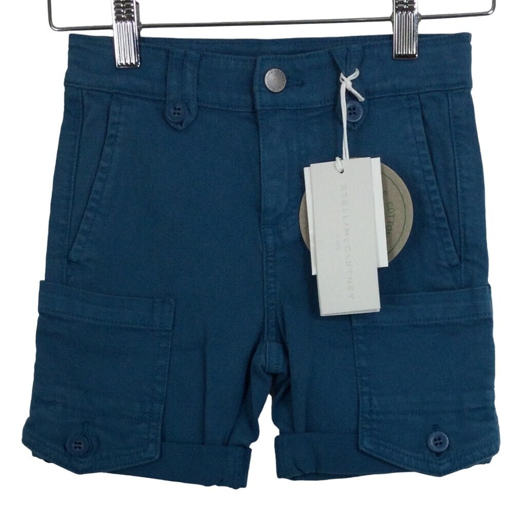 Stella McCartney Kids Cotton Stretch Cargo Denim Shorts Blue Size 4 NWT